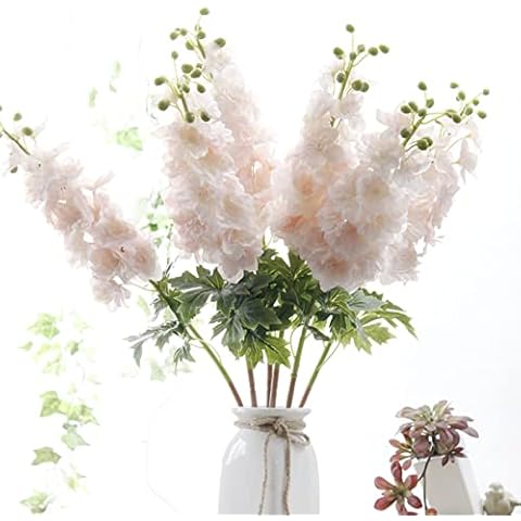 ZooeyRoose Light Pink Delphinium Artificial Flowers 3pcs 31.5in Latex Real Touch Fake Plant Larkspur with Long Stem for Tall Vase DIY Centerpieces for Tables Home Decor Wedding Garden Cover