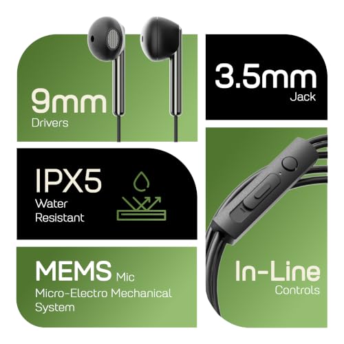 Image of GOBOULT WiredX 200 Earphones with 3.5 mm Jackt, 9mm Bass Drivers, Inline Controls, Earphones Wired Headphones with mic