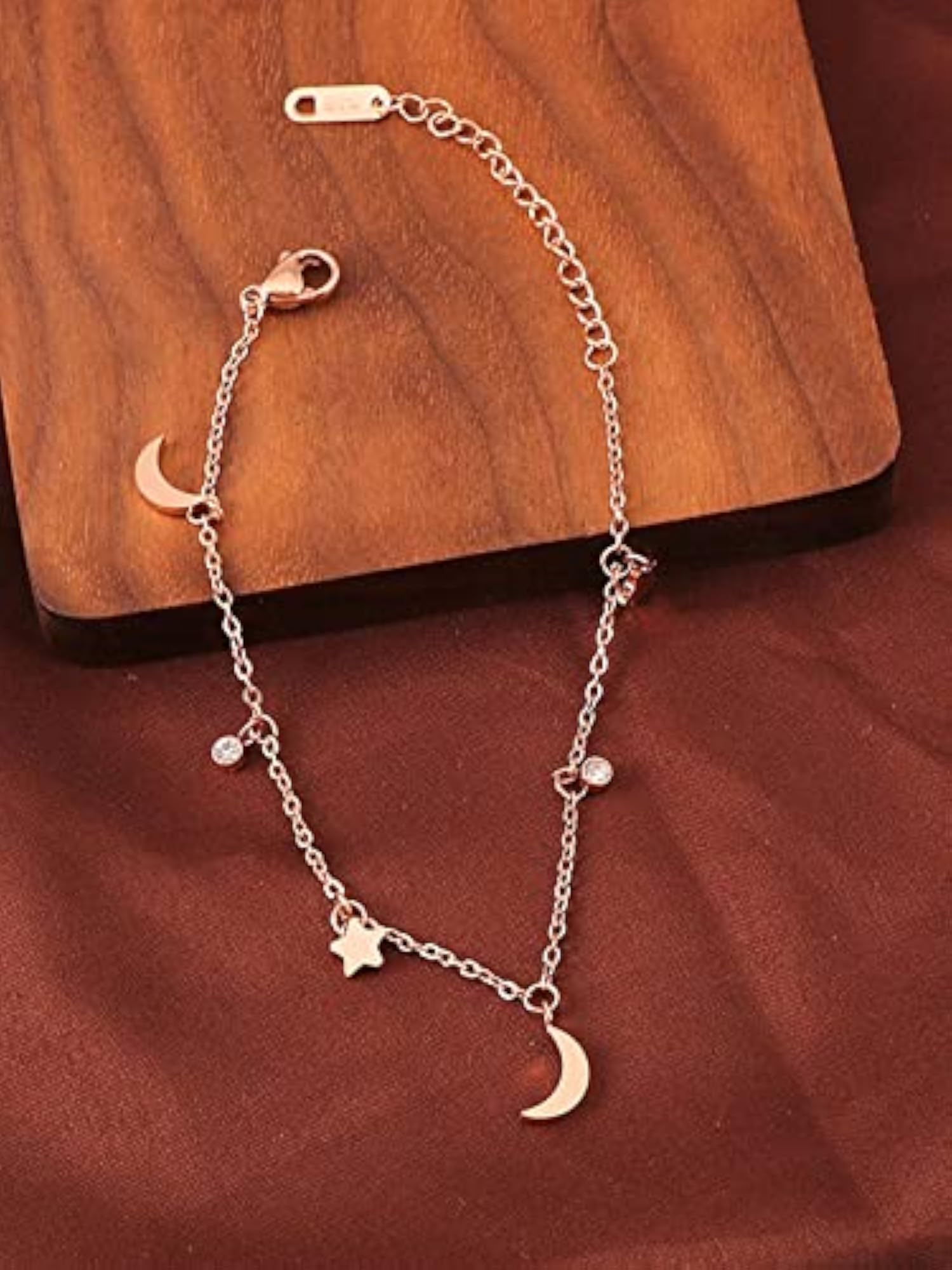 Moon & Star Charms Anklet-Plated Stainless Steel Anklet