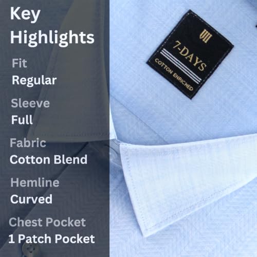 Image of 7-DAYS Premium Men's Formal Shirts - Cotton Rich, Textured Self-Design, Full Sleeve, Regular Fit, Wrinkle Resistant, with Pocket - Perfect for Office