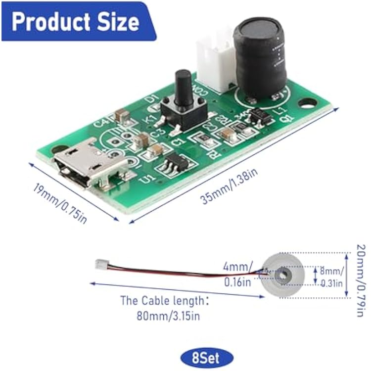 8 Pcs Atomization Disc, DC 5V USB Humidifieration Atomization Disc Mirco Interface, Atomization Disc Mist Maker, Atomization Module with Timing Switch for DIY Home
