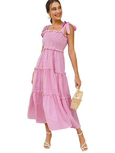 Image of Floerns Women's Floral Print Tie Strap Square Neck Ruffle Boho Maxi Dress