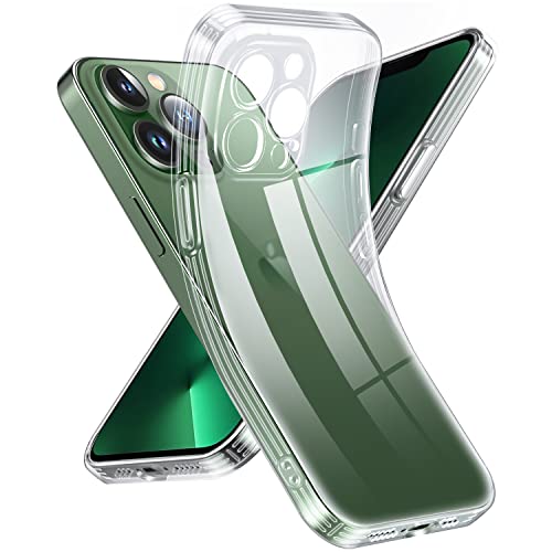 Image of Supdeal Crystal Clear Case for iPhone 13 Pro, [Not Yellowing] [Camera Protection] [Military Grade Drop Tested] Transparent Shockproof Protective Soft Silicone Slim Cover, 6.1 inch, Transparent
