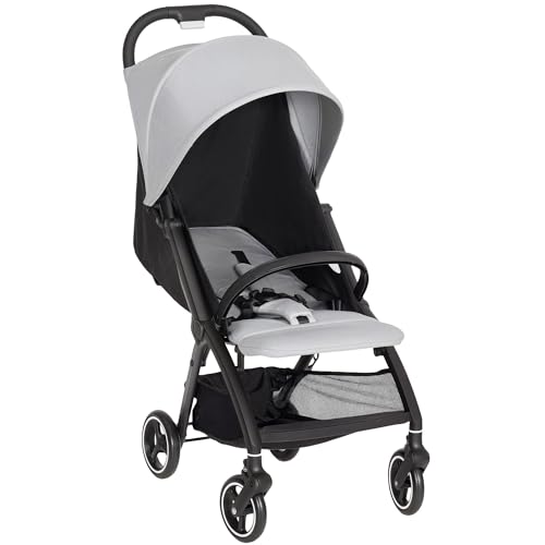 AIYAPLAY Cochecito de Bebé, Silla de Paseo Plegable con Respaldo y Reposapiés Ajustables, Capota, Cesta de Almacenaje, Compacto con Una Sola Mano, desde el Nacimiento hasta los 3 Años (15kg), Gris