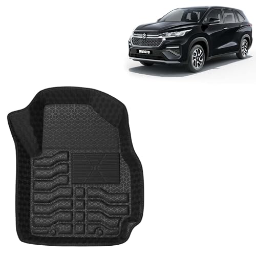 Image of Kingsway Accessories Premium 4.5D Car Floor Mats Only Compatible with Maruti Suzuki Invicto (8 Str) Year 2023 Onwards, Set of 4 Pcs, 100% Waterproof Tray Shape PVC Foot Mats | Black | 1 Year Warranty