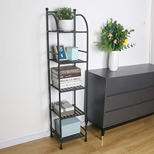 exilot 5 Tier Bathroom Storage Shelf, Free-Standing Metal Corner Rack, Narrow Shelving Unit Organizer, Multifunctional Storage Rack for Kitchen Garage Pantry (Black).