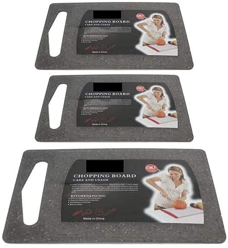 Thick Plastic Chopping Board Set of 3, Plastic Cutting Board, Juice Grooves, Non Porous, Easy Grip Handle, Non Slip Food Preparation Best for Chef, Kitchen and Professional Use (Black)