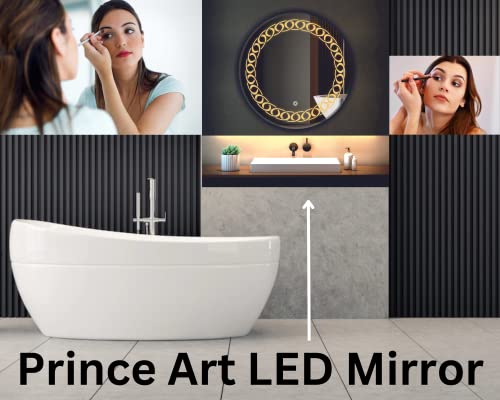 Image of LED Mirror Glass Bathroom Wall - Decorative Led Mirror with Touch Sensor Lights Cabinet Vanity Wall Design Darpan Full Length for Home (21x21 Inch Round DH2)