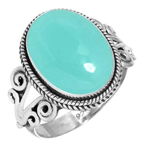 Jeweloporium 925 Silver Ring For Women - Teens, Aqua Chalcedony Stone Silver Ring Size 5, March Birthstone Simple Silver Ring Size 5, Gift For Mom On Engagement, 925 Gemstone Silver Jewelry