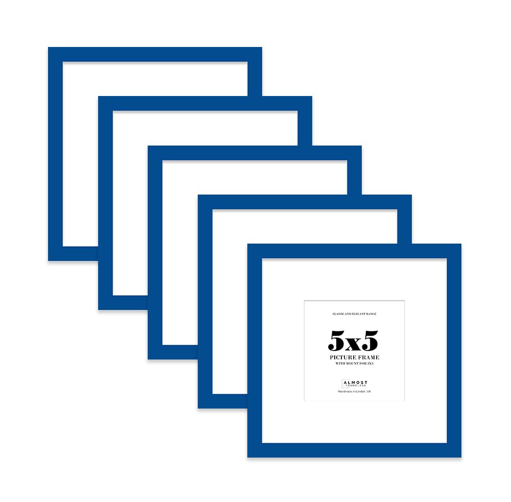 5x5 Blue Picture Frame with Mount for 3x3 Photos, Prints - Modern Square Wall Frame, Set of 5