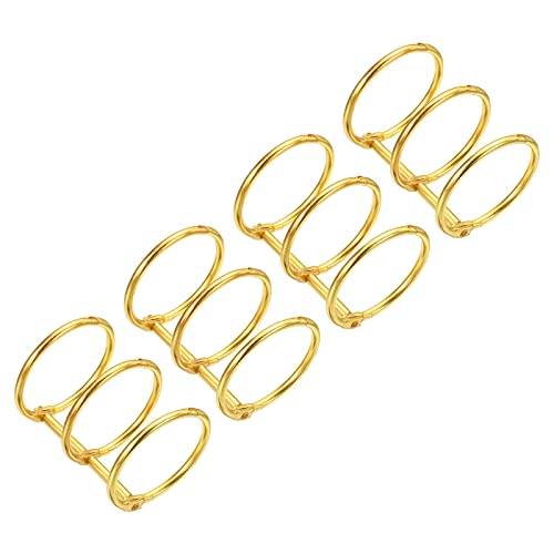 PATIKIL リング内径30mm バインダーリング 4個入り 取り外し可能 メタルブックリング オフィス ルーズリーフリング 3サークル 卓上カレンダー フォト アルバム用 ゴールドトーン