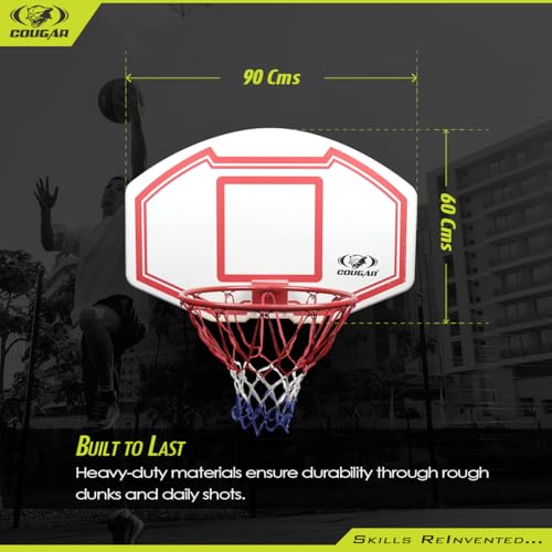 Image of COUGAR Layup Basketball Backboard Wall Mount - 90x60 cm Heavy-Duty PE Board with 16 cm Steel Ring, 45 cm Hoop Diameter & Net | Durable Outdoor Backboard for Kids & Adults | Easy Wall Installation