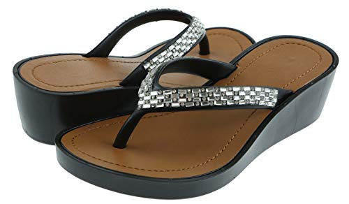 Capelli New York Girls Rhinestone and Gem Trim Jelly Wedge Flip Flops
