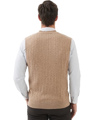 Kallspin Men's Cable Knit Sweater Vest Wool Blend V Neck Button Down Sleeveless Cardigan Vest3