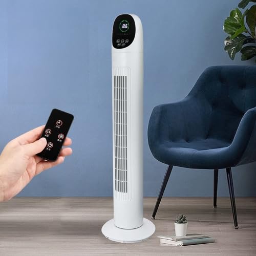 PLABNK Ventilatore a Torre Elettrico Torre dal Suono Morbido Verticale, Oscillazione grandangolare di 90 ° con Telecomando, condizionatore d'Aria Portatile, 86 * 22 cm,White