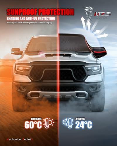 Image of MZS Cab Cover Compatible with RAM 1500 2500 3500 Crew Cab 2010-2023, 600D Waterproof Truck Half Cover with Driver Door Zipper Antenna Hole, All Weather Rain Snow UV Protection Car Cab Covers