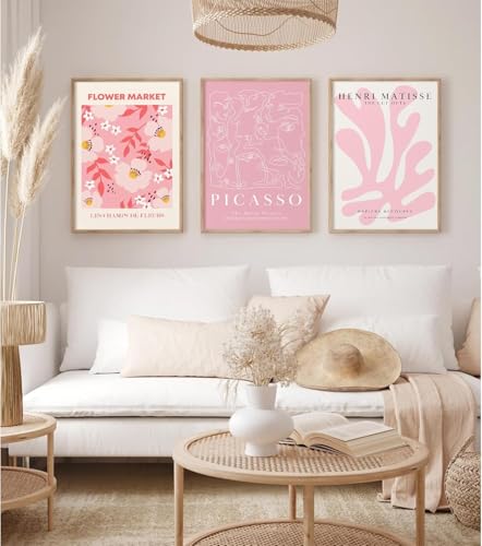 Picasso art mural pour harmoniser une chambre avec triptyque peinture de fleur abstraite