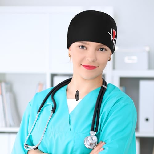 Unittype 4 Pcs Nurse Caps for Women Nursing Working Caps with Button and Sweatband Adjustable Elastic Scrub Hats for Dentist