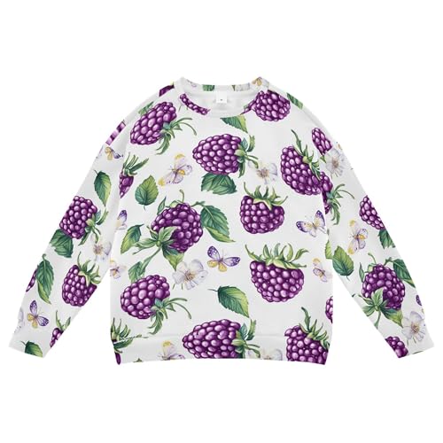 JUNZAN Fresh Dewberry Fruit White Big Boys Hooded Sweatshirt Crewneck Sweatshirts for Boys Sports 4T
