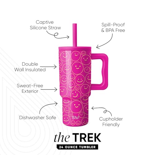 Image of Simple Modern Kids 24 oz Tumbler with Handle and Silicone Straw Lid | Spill Proof and Leak Resistant | Reusable Stainless Steel Bottle | Gift for Kids Boys Girls | Trek Collection | Happy Days