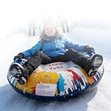 Aufblasbare Schneereifen mit Griffen, 92cm Verdickter Kältebeständiger PVC Aufblasbarer Schneerohr Rodelreifen Schlauch Snow Tube Schlitten Antikipp für Gefrorene Flüsse Seen Skifahren Kinder Erwachse