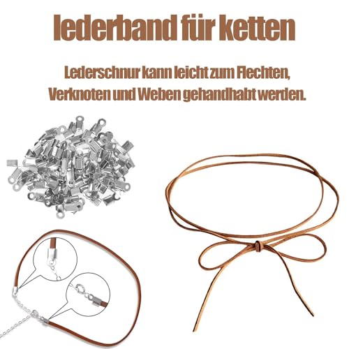 105 Stück Lederband für Ketten Set, Lederbänder für Ketten Lederbänder Zum Basteln Lederkette Damen Flaches Lederband Langlebig, 150m in 5 Farben für DIY Schmuck und Bastelprojekte
