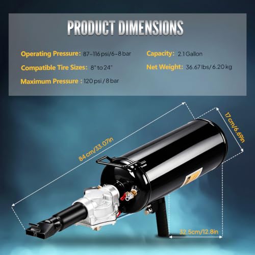 Image of Bonnlo 2.1 Gal /8L Air Tire Bead Blaster, 120PSI Tire Bead Seater w /Pressure Gauge & Handle, Iron and Steel Trigger Seating Tool Inflator Tank for Cars ATV, 87-116PSI Operating Pressure, Black
