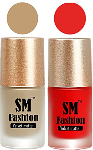 Image of Nail Polishes, Nude-Red Velvet Matte Nail Paint Combo Set of 2 Pcs 7ml each