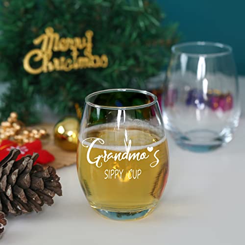 Grandma's Gift Sippy Cup Wine Glass For Women, Grandma, New Grandma, Grandmother, Funny Grandma Gifts From Grandson Granddaughter Stemless Wine Glass For Mother's Day Birthday Christmas 15 Oz #TOP2