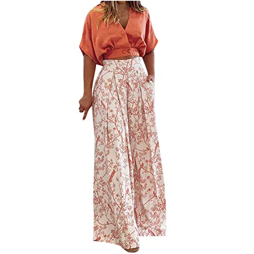 NUSGEAR 2023 Conjunto Dos Piezas Mujer Moda Casual elegante Camiseta manga corta y Pantalones impresión verano otoño Suelto Traje Cómodo bolsillo Conjunto Fiesta Oficina Negocios vestir playa
