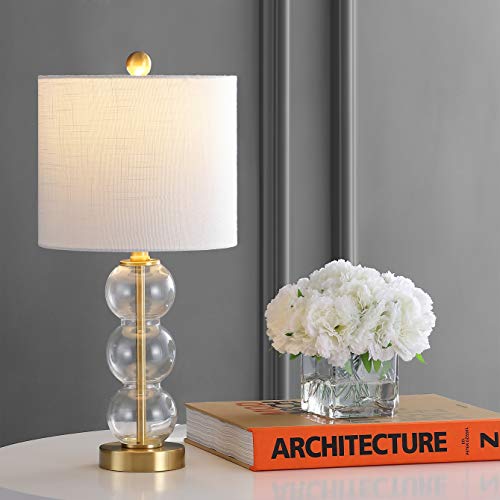 JONATHAN Y 21" Clear/Brass Gold Glass Table Lamp for Bedroom and Living Room, White Linen Shade, Modern Stacked Sphere Bedside Lamp, LED Bulb Included (JYL1021B) by JONATHAN Y - Image 2