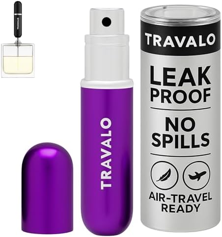 Travalo Classic HD Perfume Atomizer - Leak-Proof and TSA Approved for Air Travel - Reusable, Airtight, Easy-Fill Mini Pump Sprayer - Lightweight, Elegant Design w/Volume Window - Purple 0.17oz