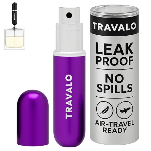 Travalo Classic HD Perfume Atomizer - Leak-Proof and TSA Approved for Air Travel - Reusable, Airtight, Easy-Fill Mini Pump Sprayer - Lightweight, Elegant Design w/Volume Window - Purple 0.17oz