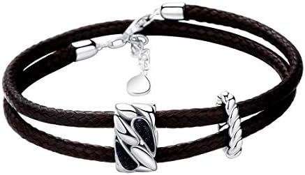 925 Sterling Silver Vintage Bracelets For Women Adjustable Leather Wrap Bracelets
