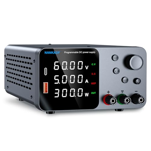 WANPTEK POWER 直流安定化電源60V 5A USB-A/Type-c急速充電インターフェース付き可変電源 高精度4桁LEDディスプレイ付き小型スイッチング電源 エンコーダ制御/出力ボタン、研究室、電子DIY用