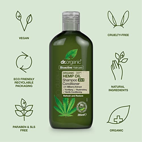 Dr Organic, Organic Hemp Oil 2 In 1 Shampoo & Conditioner, Natural, Vegan, Cruelty Free, Paraben & Sls Free, Eco Friendly Recyclable Packaging, For Women & Men, Palm Oil Free, 265Ml #TOP3