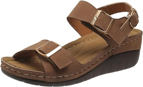 Sandales compensées en cuir bout fermé et bride cheville pour femme