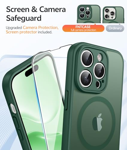 Image of FNTCASE for iPhone 14 Pro Case: [Compatible with Magsafe] Translucent Matte Cases with [Full Camera Protection] [Screen Protector] Military Grade Shockproof Protective Phone Cover - Green