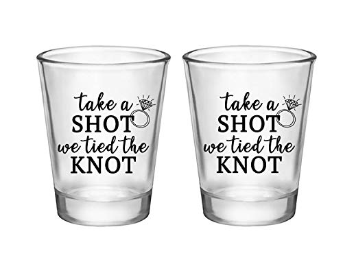 Take A Shot We Tied The Knot Shot Glasses, Set of 12 Clear 1.75oz Doubled sided Wedding Shot Glasses, Perfect Wedding Favor, Wedding Shot glasses, Bridal Party Shot Glasses