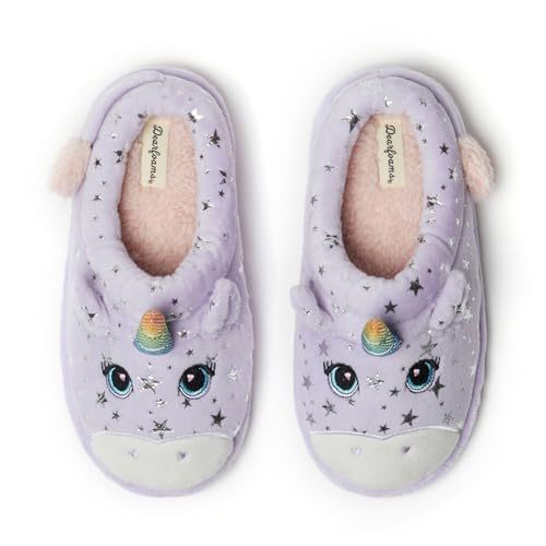 Dearfoams Kids Toddlers Whimsical Animal Critter Washable Slipper, Purple Unicorn, 4-5 US Unisex Big