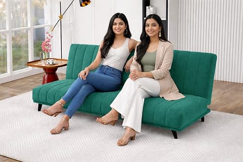 Image of Rosebell- Velvet Fabric Sofa Cum Bed 3-Seater Foldable Convertible Sofa, Modern Tufted Design Couch for Living Room, Guest Room & Office Green Color