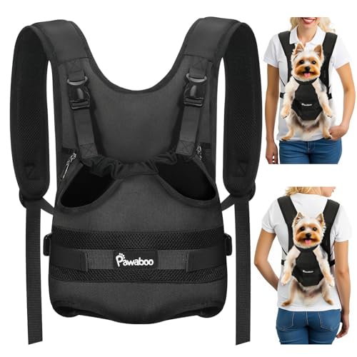 Pawaboo Pet Dog Front Carrier Backpacks, Legs Out Pet Carrier Backpack for Dogs, Adjustable Easy-fit Dog Chest Carriers for Small Medium Dogs Hands Free for Travel Hiking Cycling Camping, S, Black