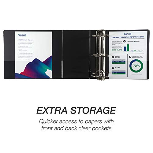 Image of Samsill Durable 6 inch 3 Ring Binder, Locking D Ring Binder, Customizable Clear View Cover, Black, Holds 1225 Pages