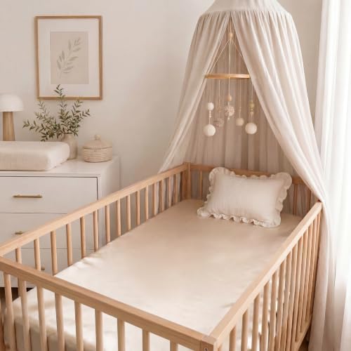 Image of Satin Crib Sheet for Baby Hair Care - Oeko-TEX Certified Silky Soft Fitted Mattress Cover 28x52 - Breathable & Gentle on Skin, Snug Fit for Standard Crib (Champagne)