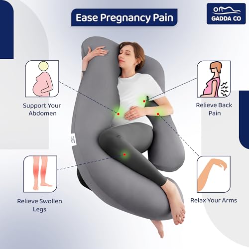 Image of GADDA CO Pregnancy Pillow for Women Full Body J-Shape for Pregnant Women - Maternity Pillows for Pregnancy Sleeping Support for Back, Hips, Legs & Belly, Removable Washable Velvet Cover, Grey