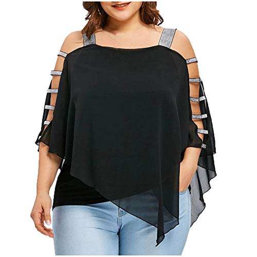 haoricu Bat Blouse, Clearance!Women Solid Off Shoulder 3/4 Sleeve Plus Size Loose Bling T Shirt Tunic Tops (XL, A-Black)