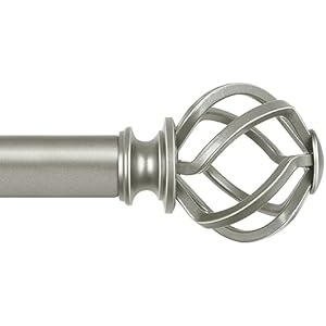 KAMANINA 1 Inch Curtain Rods for Windows 72 to 144 Inches (6-12ft), Antique Silver Long Curtain Rod 32 to 144, Heavy Duty Decorative Single Drapery Rods, Twisted Cage End Antique Silver 32-1