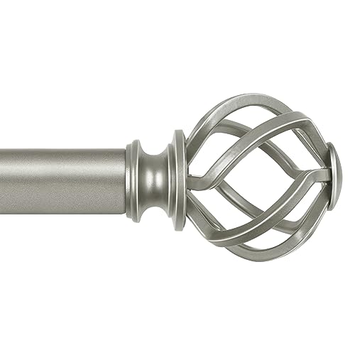 KAMANINA 1 Inch Curtain Rods for Windows 72 to 144 Inches (6-12ft), Antique Silver Long Curtain Rod 32 to 144, Heavy Duty Decorative Single Drapery Rods, Twisted Cage End Antique Silver 32-1