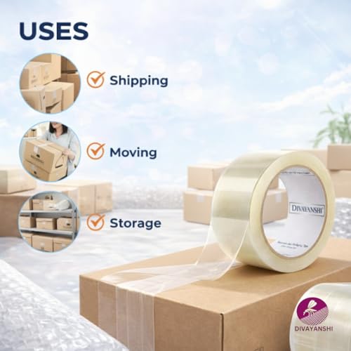 Image of DIVAYANSHI Clear BOPP Packaging Tape | Transparent Adhesive Tape | 48mm x 50 Meter | Pack of 1 | Carton Sealing & Packing