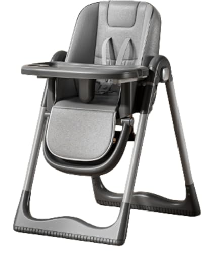 6 ヶ月〜4 歳向け ベビー・子供用 多機能ダイニングチェア 高さ調節可 折りたたみ式 リクライニング キャスター付き 二層式テーブル付き 組み立て簡単 出産祝いギフト (キャスターなし,グレー)